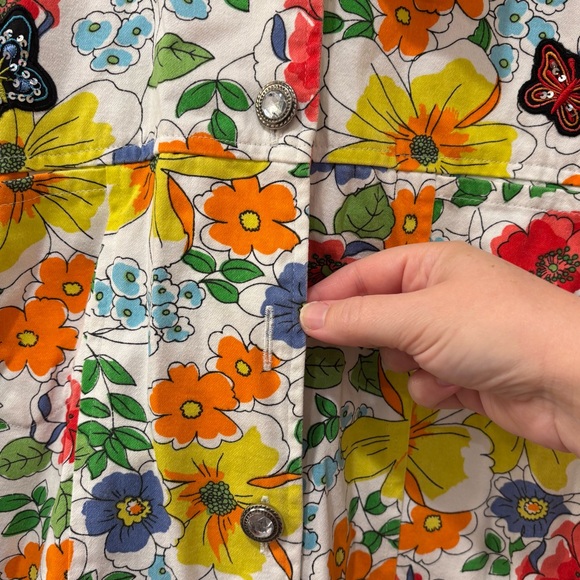 Vintage 90s butterfly appliqué floral shirt jacket, large - Picture 9 of 12